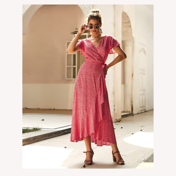"Elegant Floral Lace Dress – Chic V-Neck A-Line Mid-Length Dress for Effortless Style"