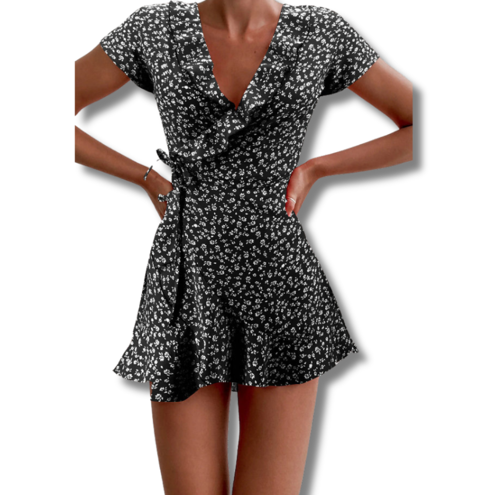 slim v-neck ruffled dress.
