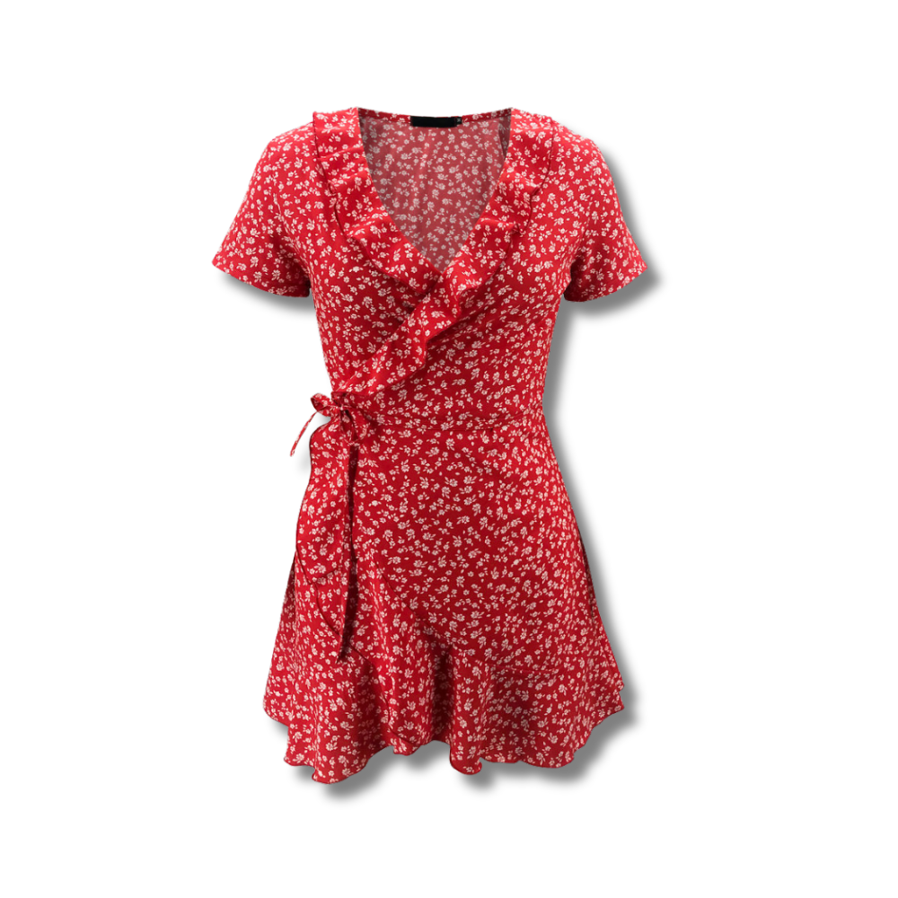 slim v-neck ruffled dress.