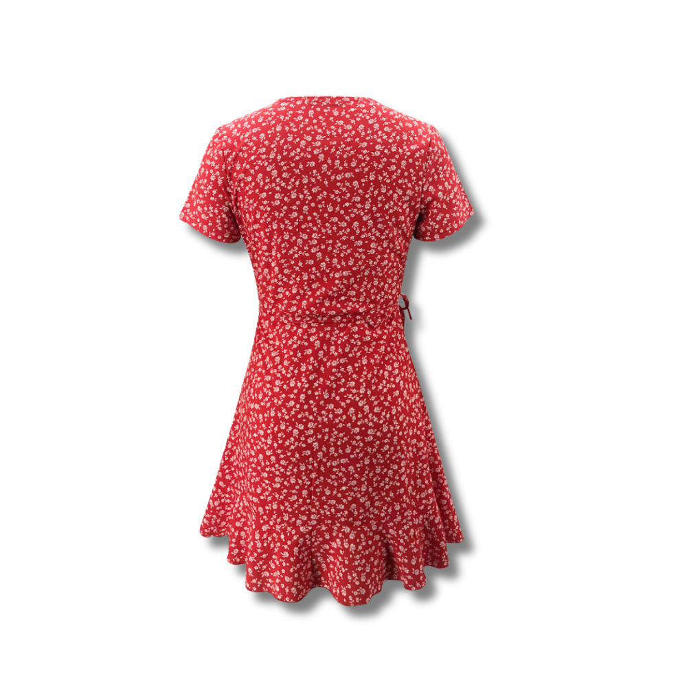 slim v-neck ruffled dress.