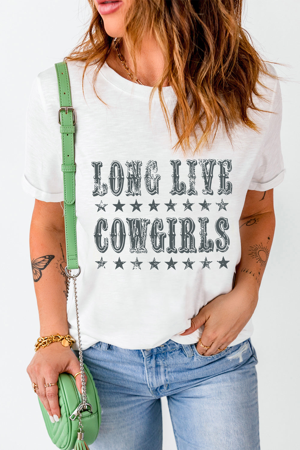 "Long Live Cowgirls Tee – Western-inspired graphic t-shirt celebrating the fearless spirit of cowgirls."