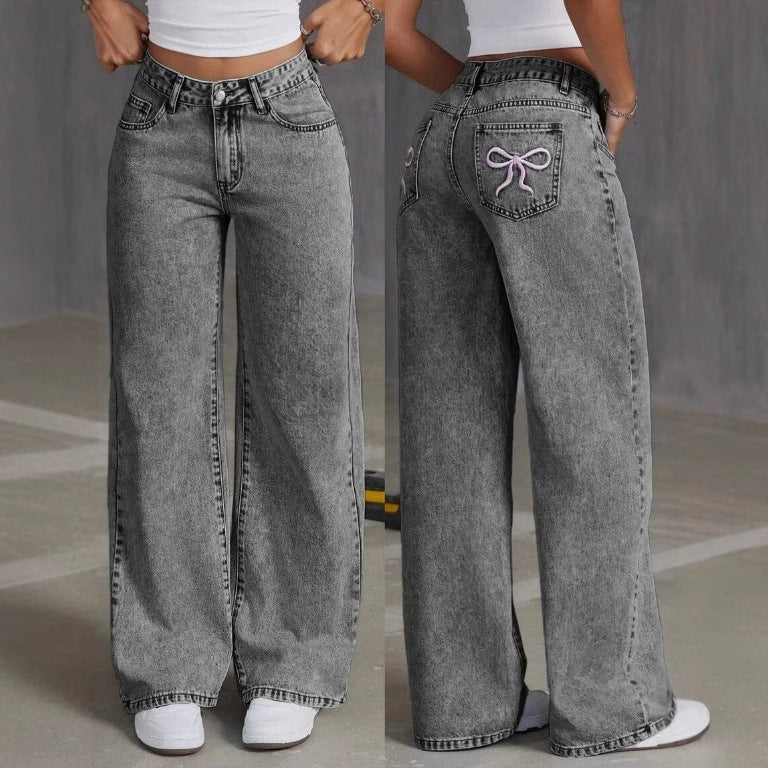 "Back Pocket Bow Jeans – Stylish denim with cute bow detail on back pockets, perfect for a trendy and feminine touch. Shop now for a flattering fit!"