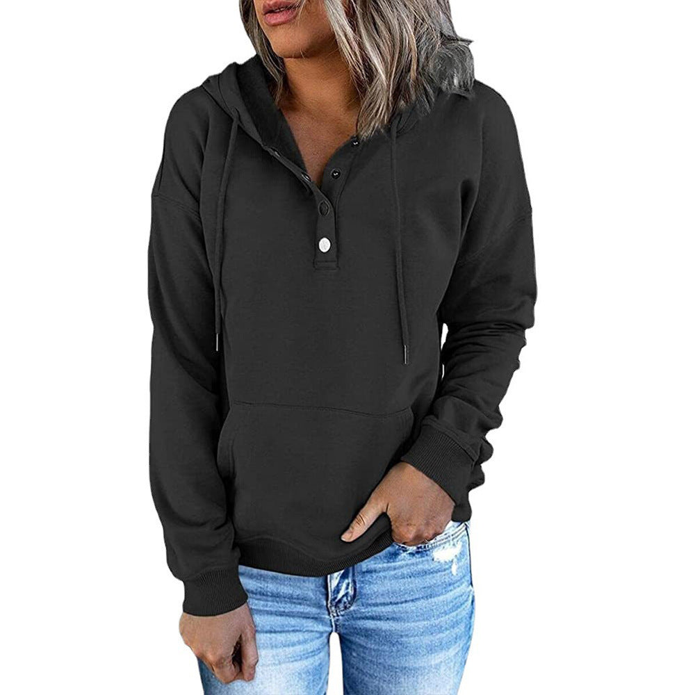 "Buttoned Hoodie with Drawstring – Stylish & Comfortable Women's Casual Sweatshirt, Soft & Breathable Fabric"
