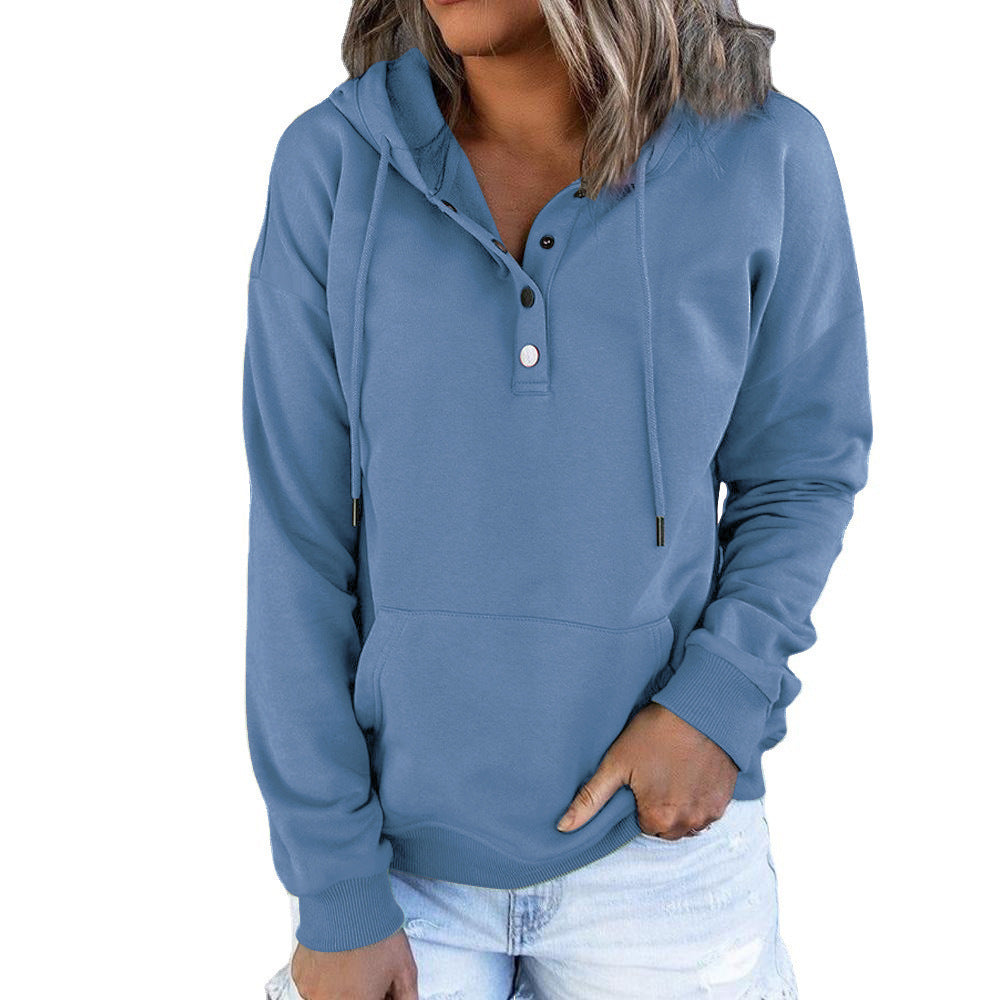 "Buttoned Hoodie with Drawstring – Stylish & Comfortable Women's Casual Sweatshirtq Soft & Breathable Fabric"