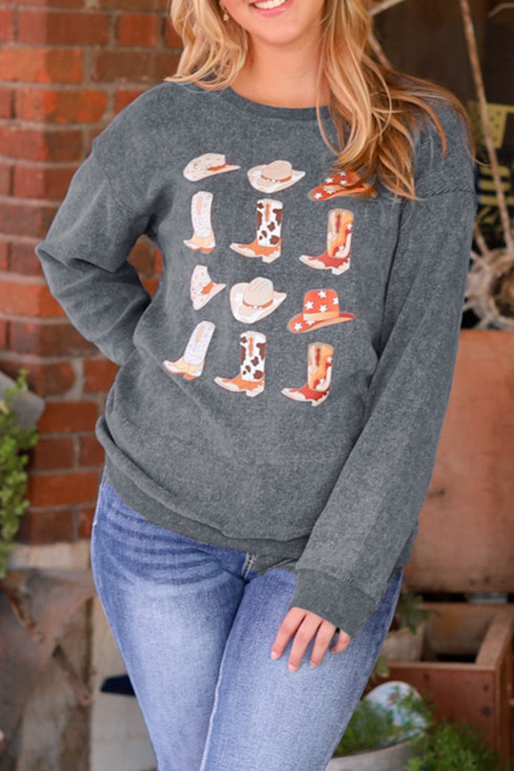 "Cowboy Hat & Boot Sweatshirt – Cozy Western-inspired sweatshirt featuring a stylish cowboy hat and boot graphic for country lovers."