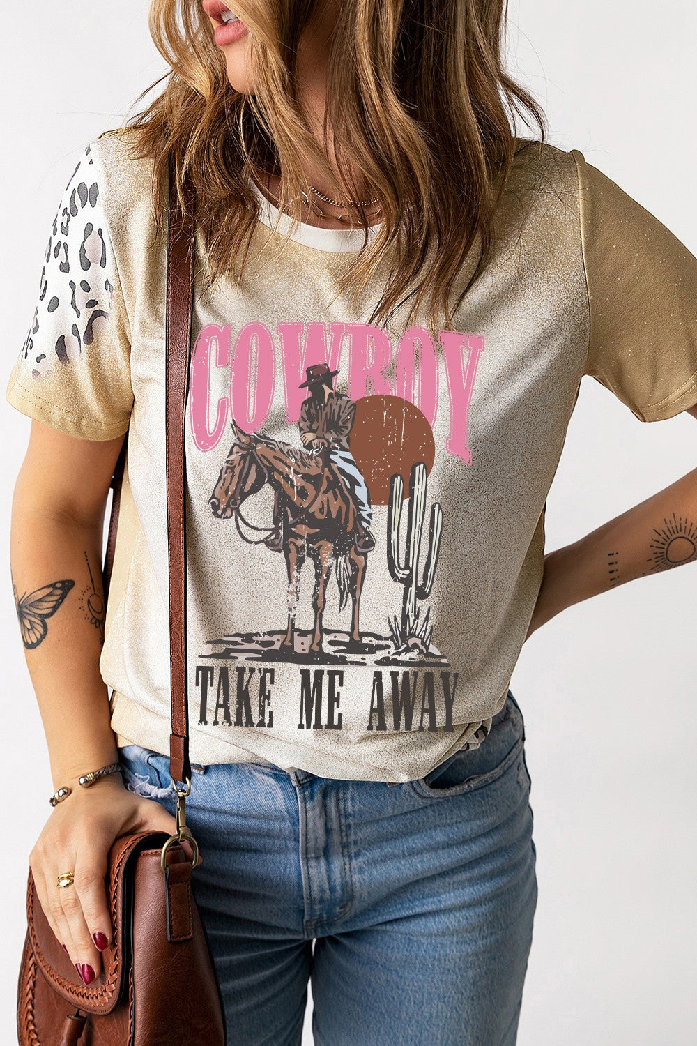 "Cowboy Take Me Away Tee – Country-inspired graphic t-shirt with a Western charm, perfect for cowgirls and free spirits."