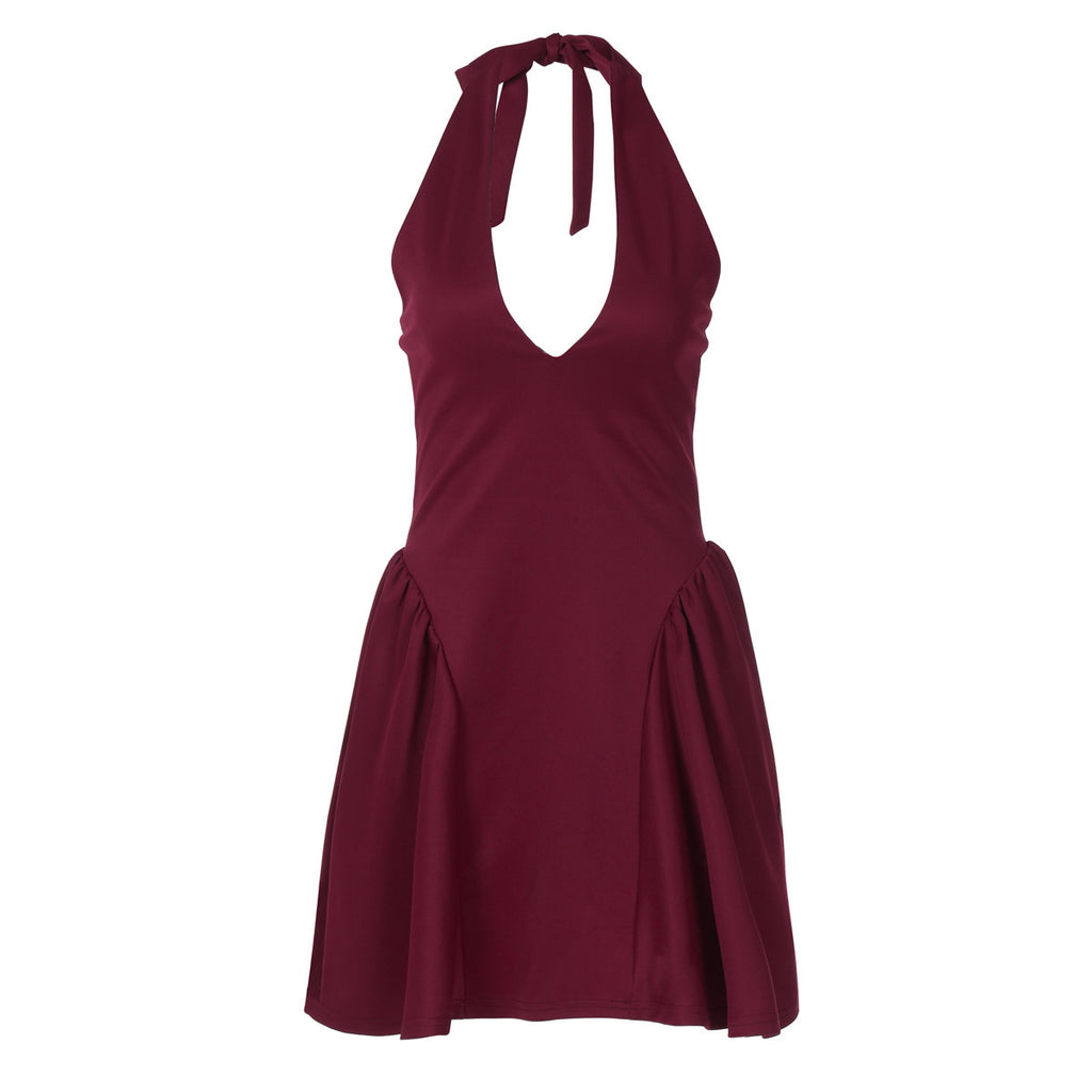 "Deep V-Neck Halter Dress – Elegant Backless Sleeveless Dress for a Bold Chic Look"