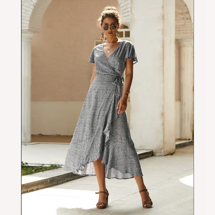 "Elegant Floral Lace Dress – Chic V-Neck A-Line Mid-Length Dress for Effortless Style"
