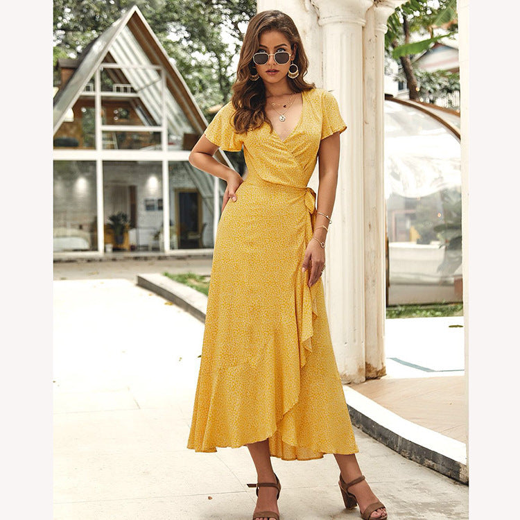 "Elegant Floral Lace Dress – Chic V-Neck A-Line Mid-Length Dress for Effortless Style"
