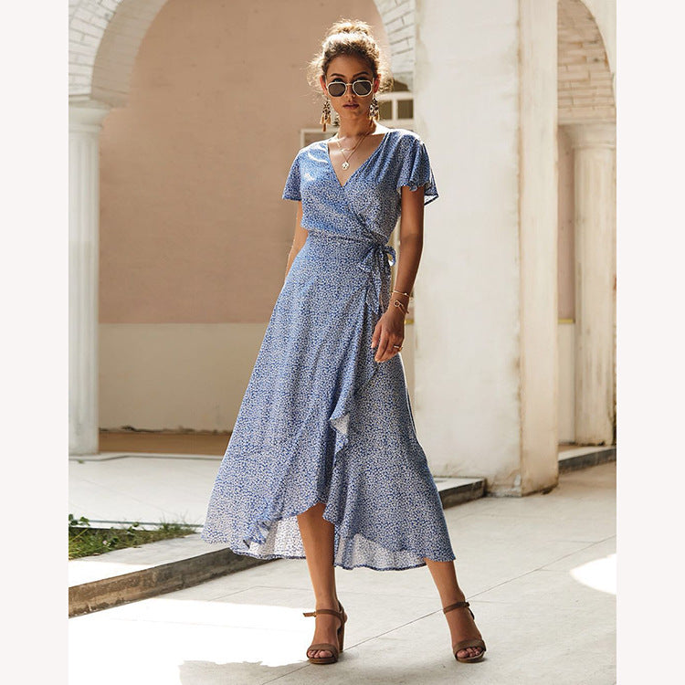 "Elegant Floral Lace Dress – Chic V-Neck A-Line Mid-Length Dress for Effortless Style"