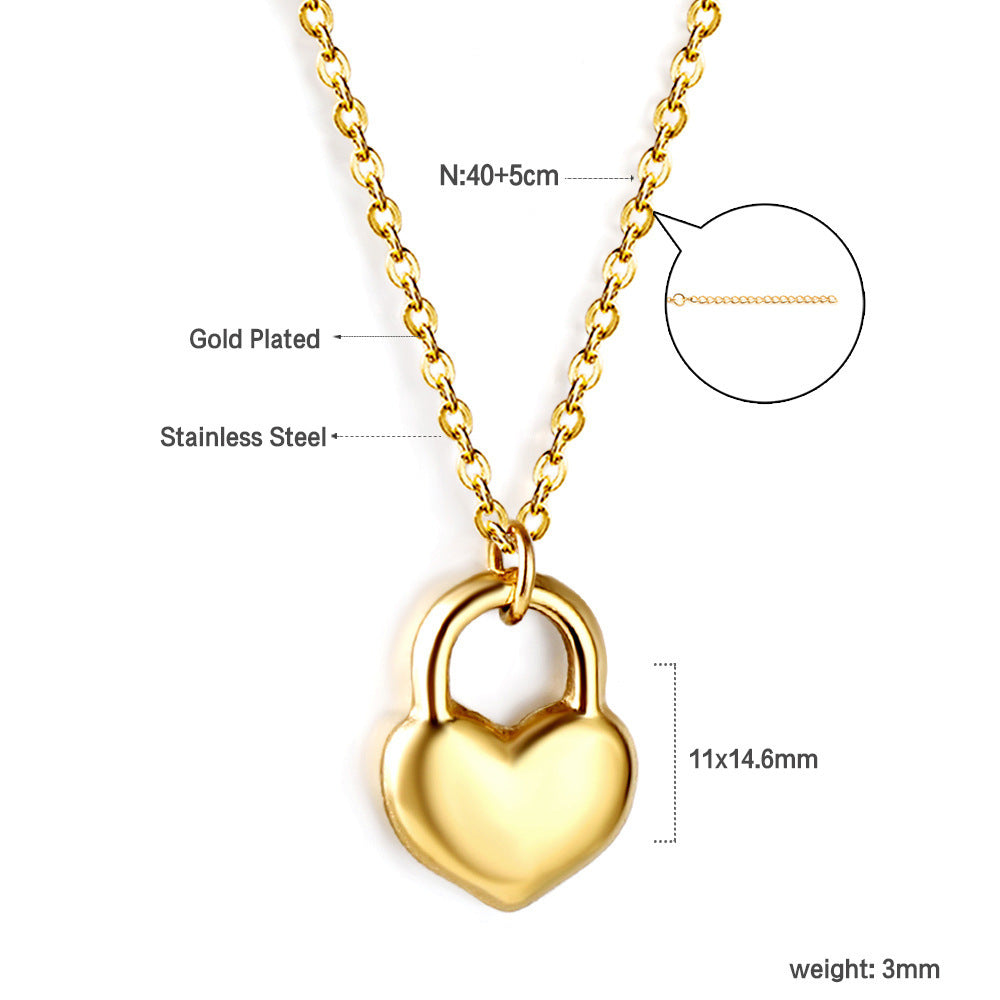 "Golden Love Heart Necklace with heart-shaped padlock pendant, gold-plated stainless steel chain, perfect gift for love and commitment."
