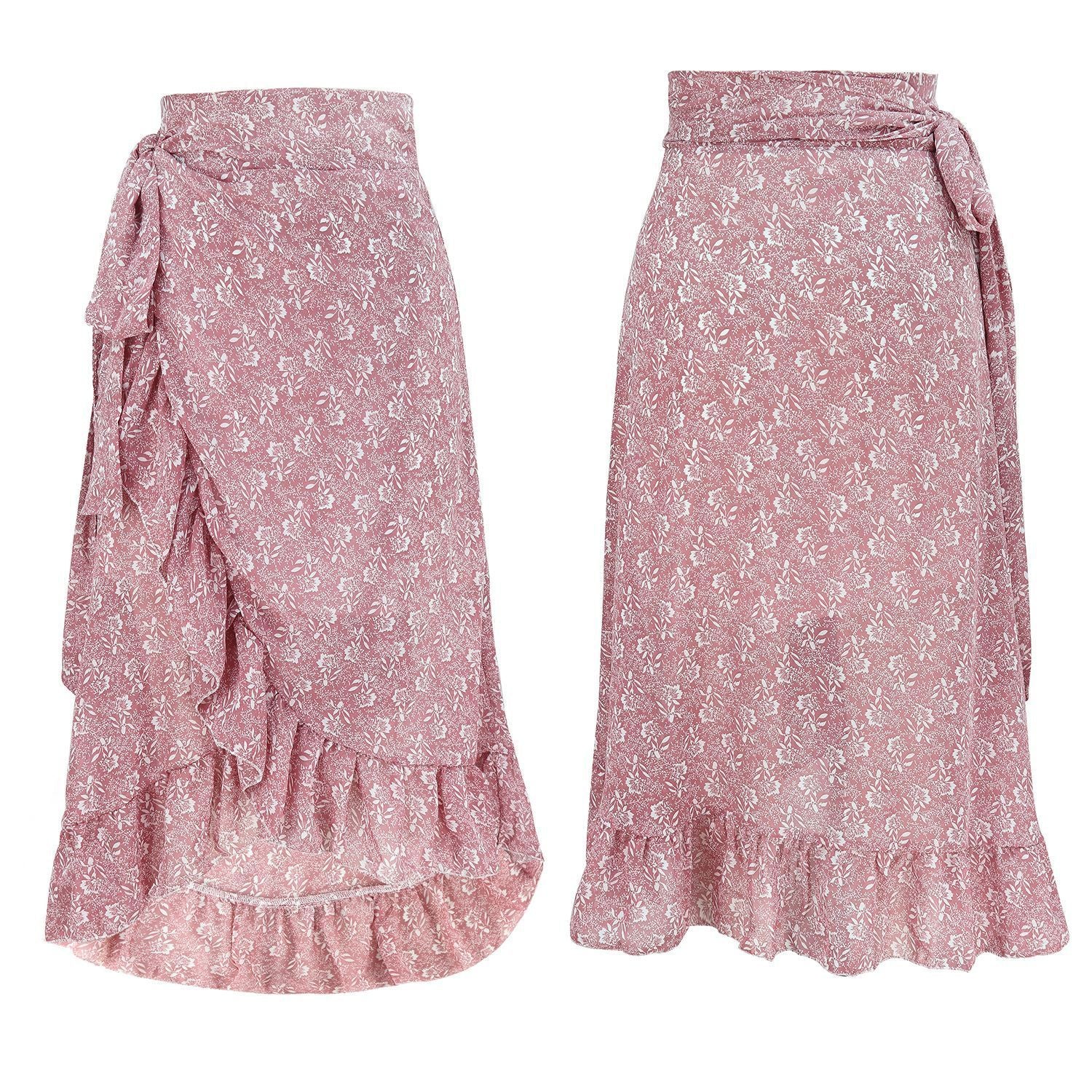 "Bohemian High-Waisted Floral Skirt – Flowy Chiffon Midi Skirt with Elegant Floral Print"