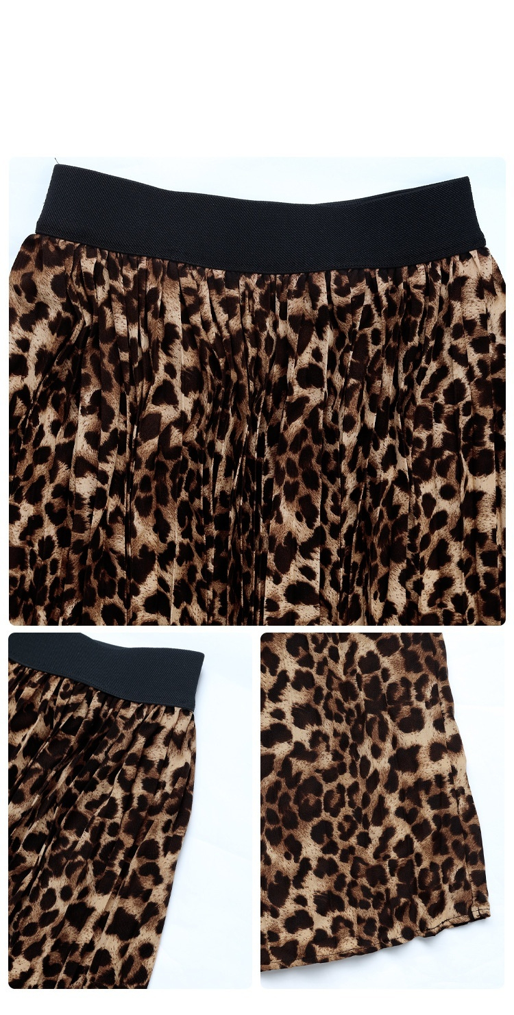 "Leopard Print Pleated Skirt – Chic Mid-Length Animal Print Skirt for Bold Style"