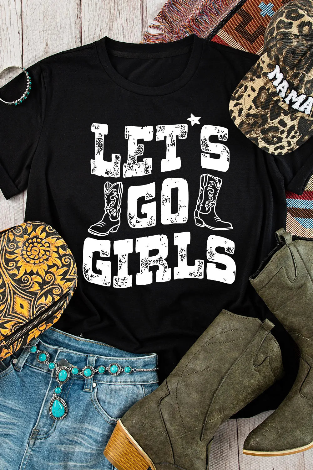 "Let’s Go Girls Tee – Fun and empowering country-inspired graphic t-shirt for bold and fearless women."