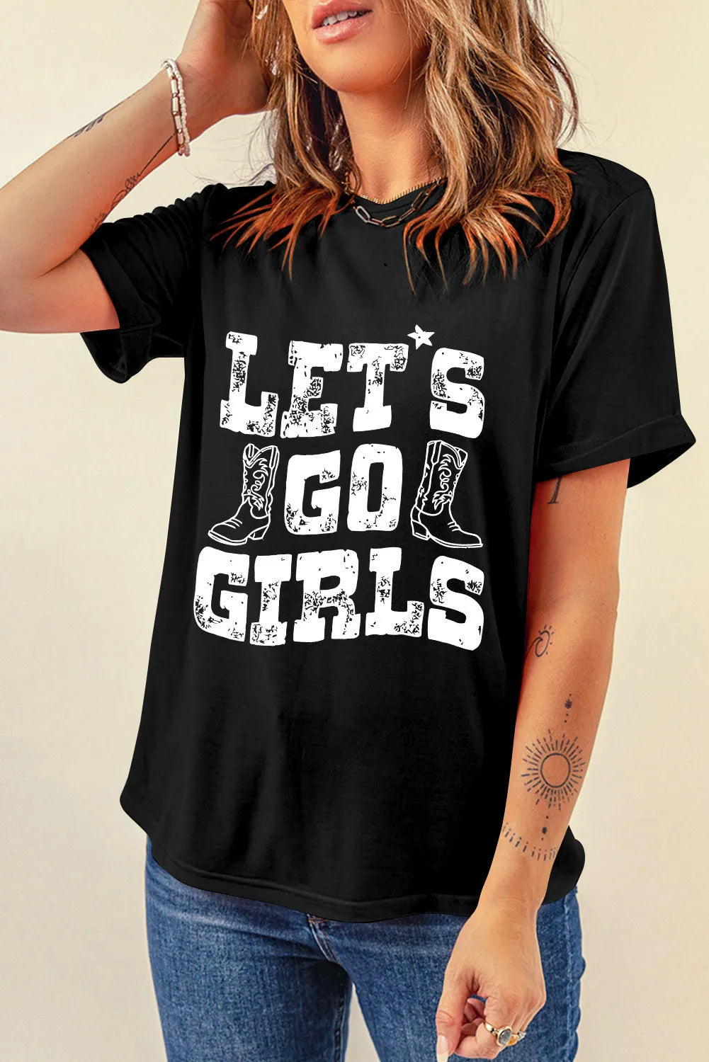"Let’s Go Girls Tee – Fun and empowering country-inspired graphic t-shirt for bold and fearless women."