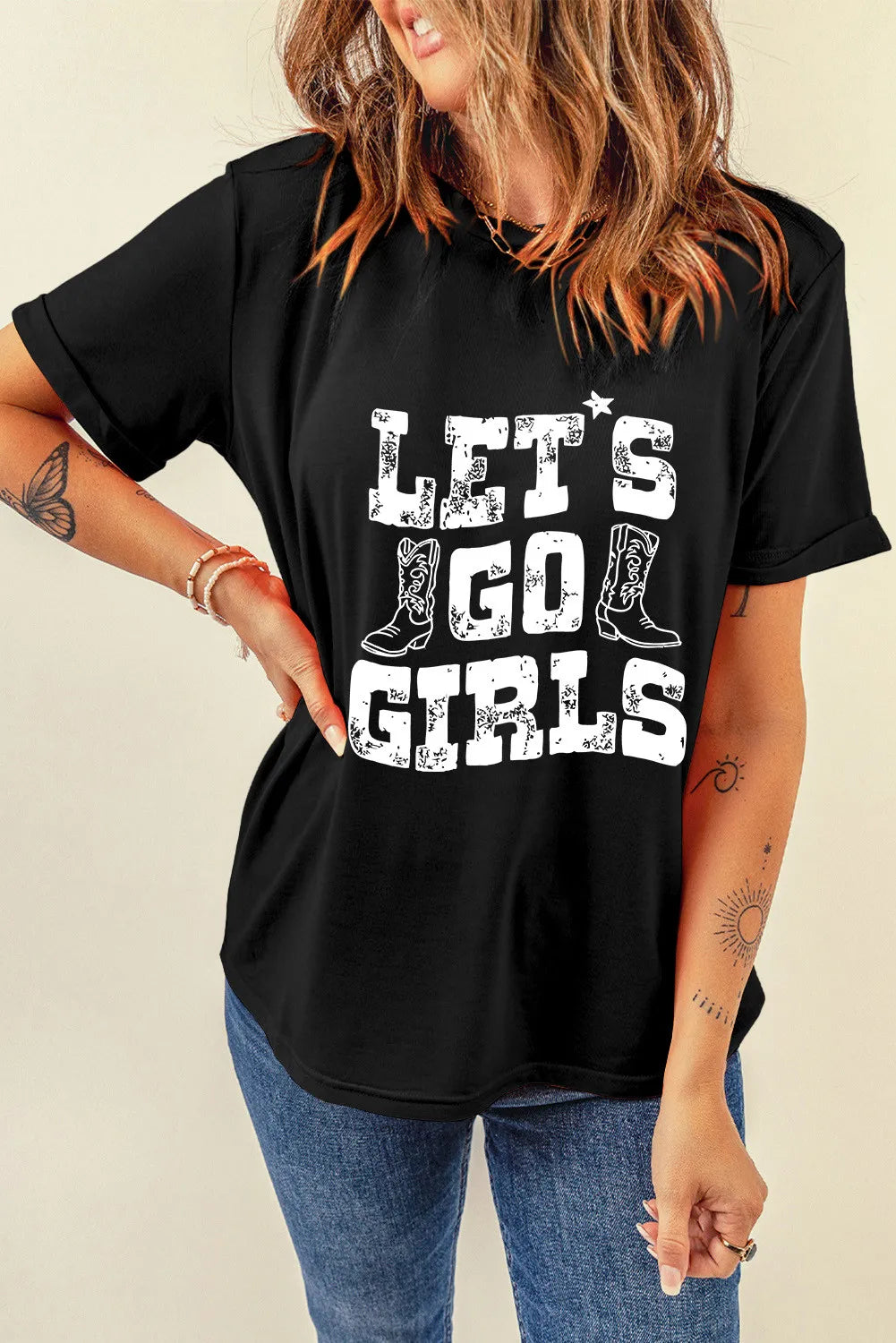"Let’s Go Girls Tee – Fun and empowering country-inspired graphic t-shirt for bold and fearless women."