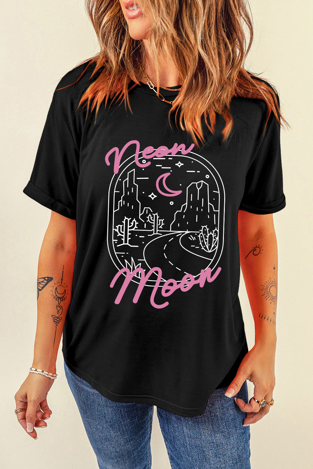 "Neon Moon Tee – Retro-inspired country t-shirt with a bold neon design, perfect for music lovers and Western vibes."