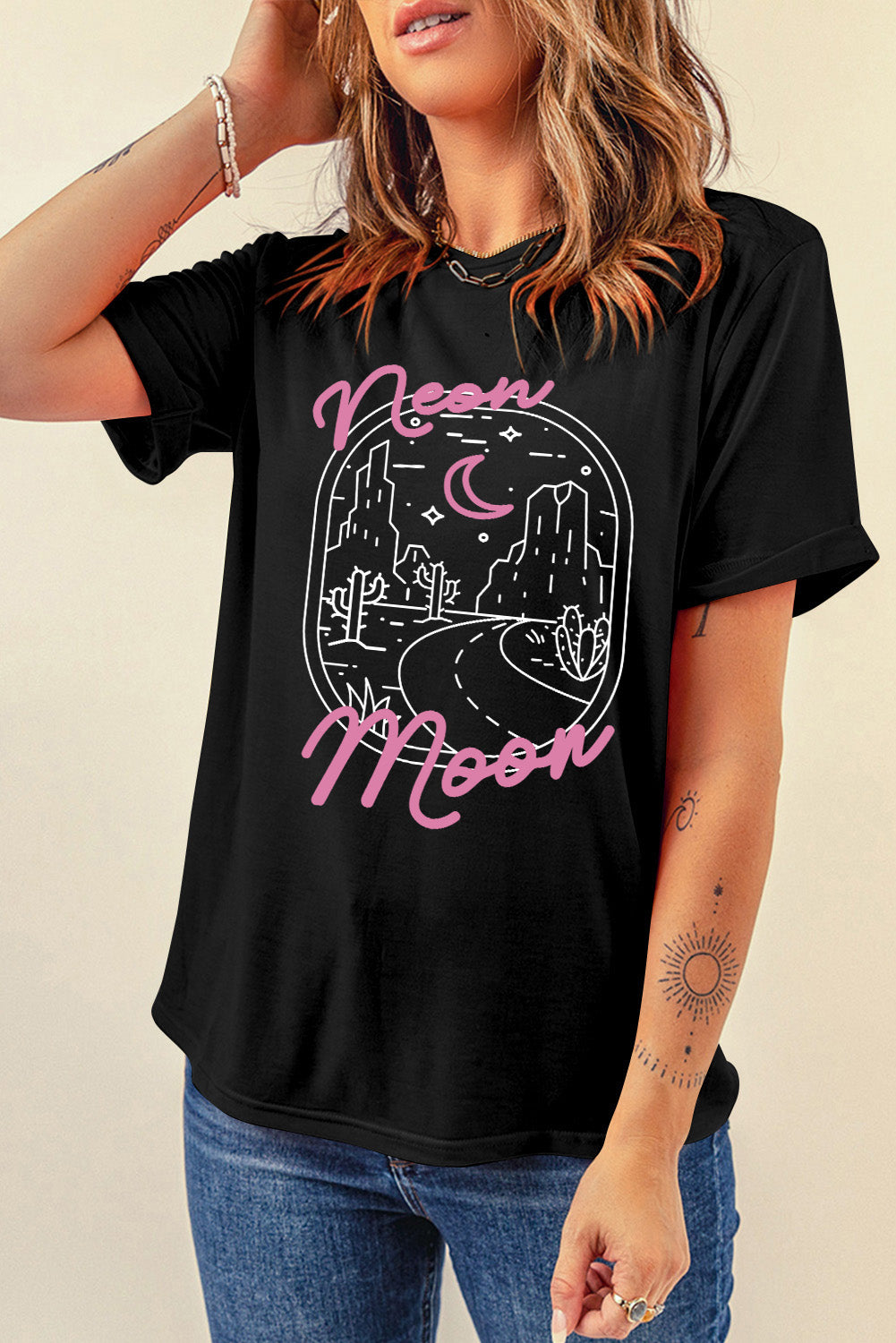 "Neon Moon Tee – Retro-inspired country t-shirt with a bold neon design, perfect for music lovers and Western vibes."