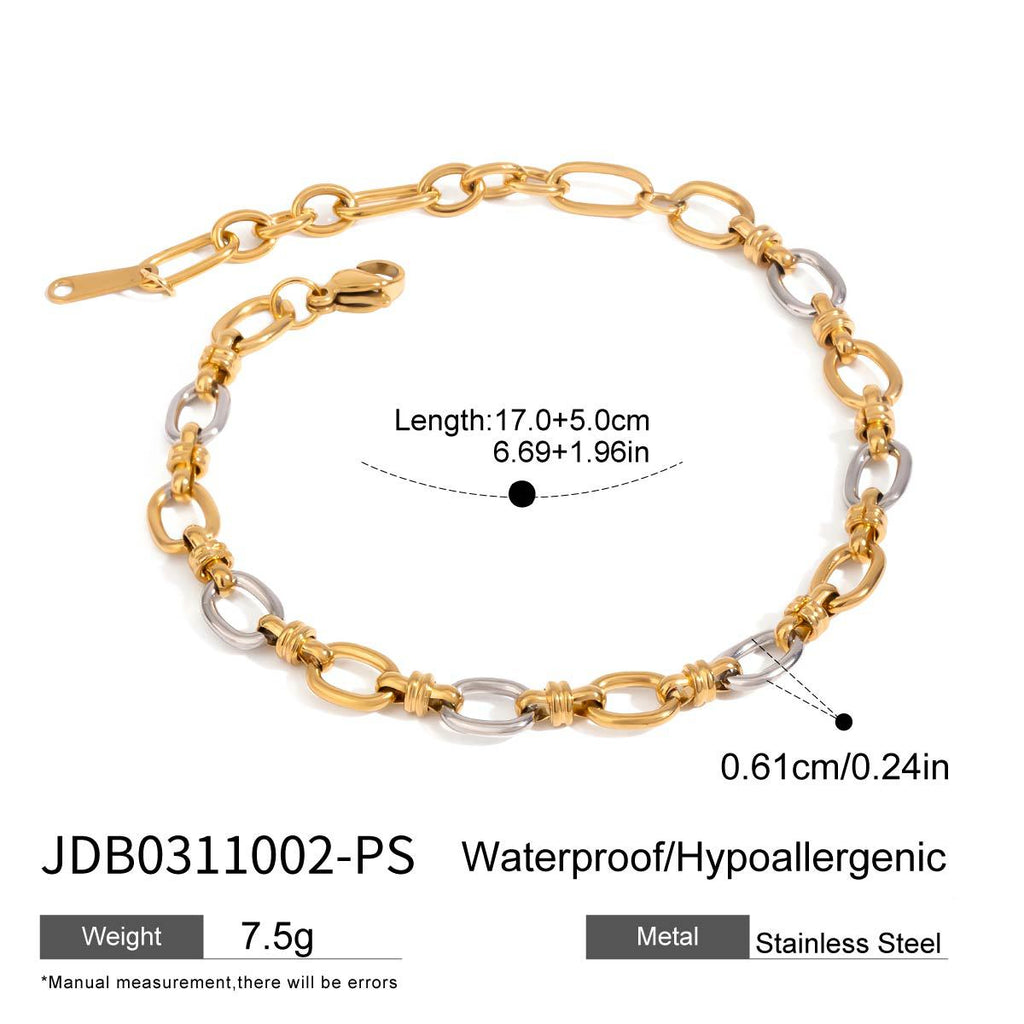 "Elegant two-tone bracelet with gold and silver links, featuring a sleek design and adjustable length for a perfect fit – ideal for everyday or special occasions."