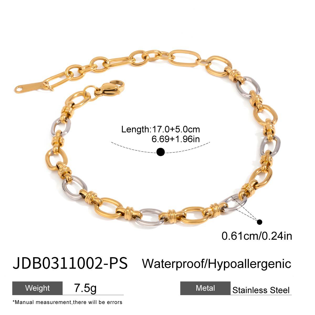 "Elegant two-tone bracelet with gold and silver links, featuring a sleek design and adjustable length for a perfect fit – ideal for everyday or special occasions."