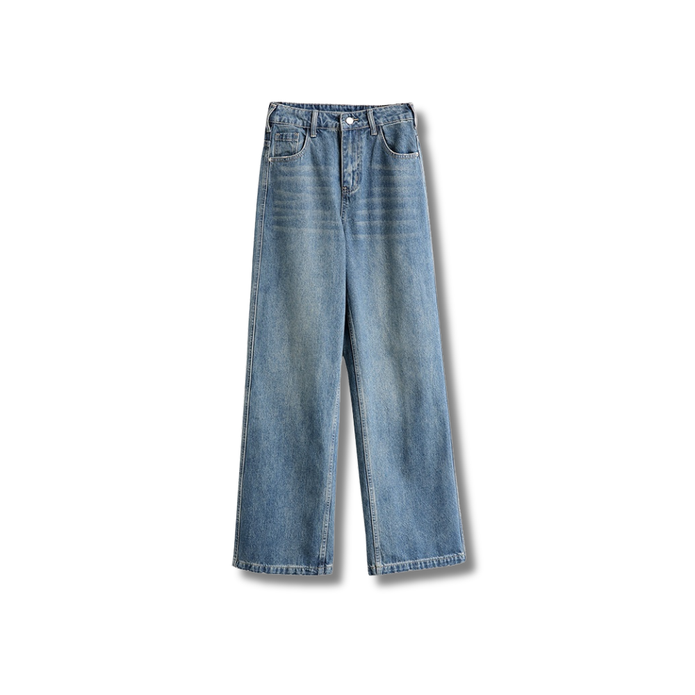 "Retro Blue High-Waist Straight Jeans – Vintage Velvet Denim with Padded Hips for a Chic, Flattering Fit"