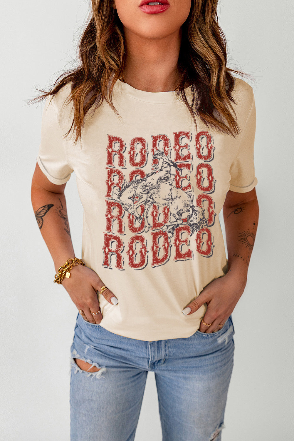 "Rodeo 4X Tee with bold graphic design, perfect for showcasing your western style and rodeo spirit in a comfortable, casual fit."