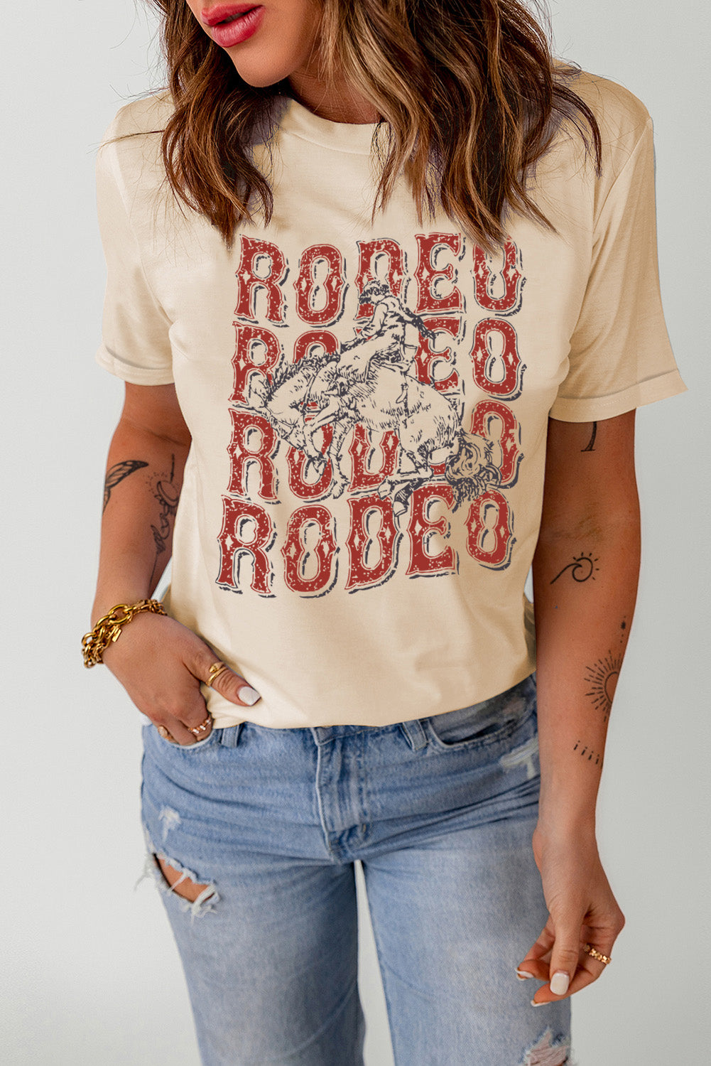 "Rodeo 4X Tee with bold graphic design, perfect for showcasing your western style and rodeo spirit in a comfortable, casual fit."
