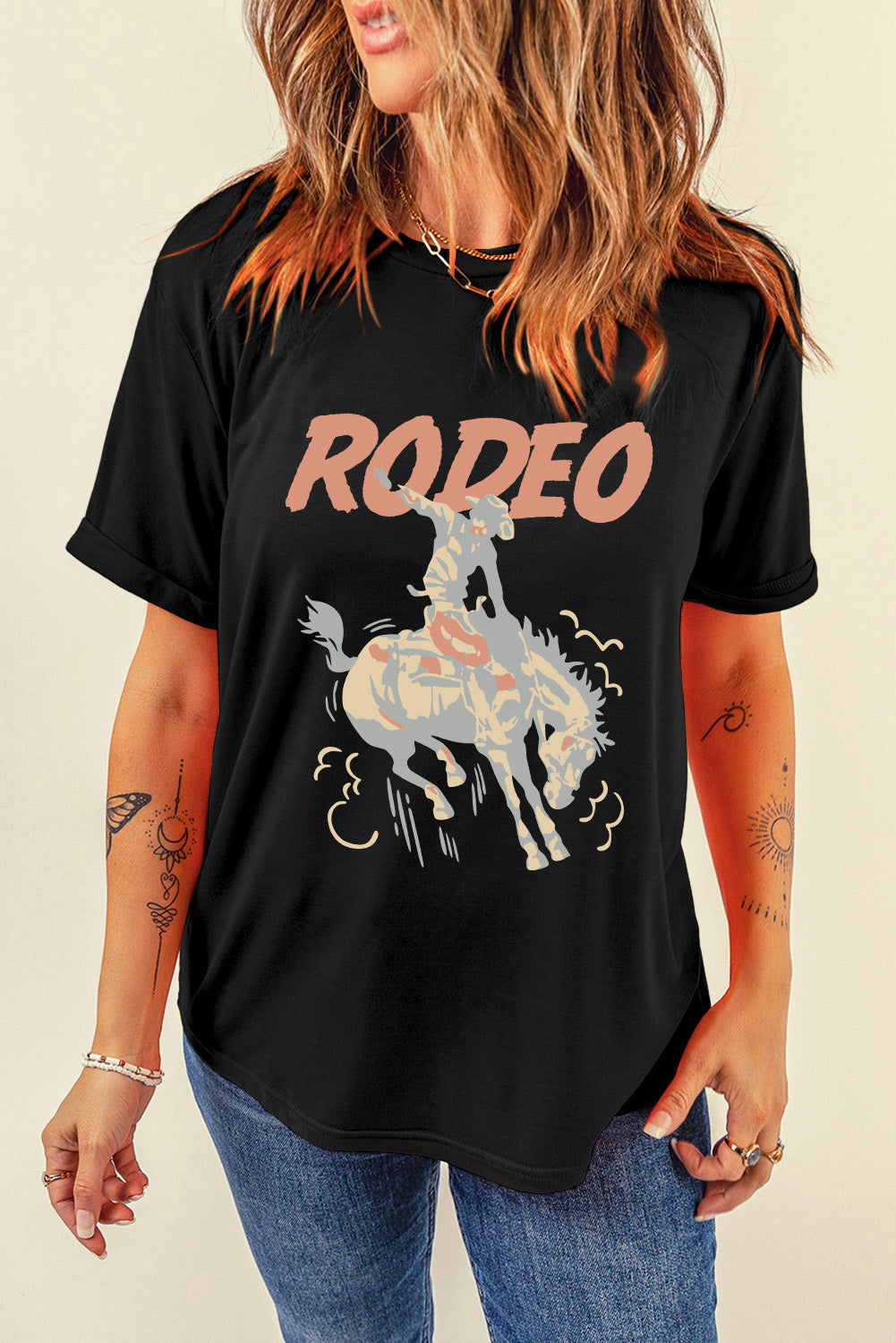 "Rodeo Tee – Western-inspired graphic t-shirt with a rugged style, perfect for country lovers and rodeo fans."