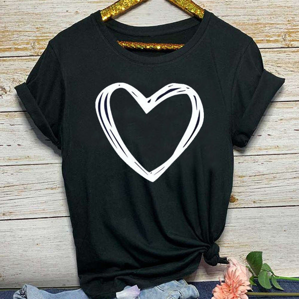 "Simple Heart Tee – Minimalist Women's T-Shirt, Soft & Breathable Casual Wear with Cute Heart Design"