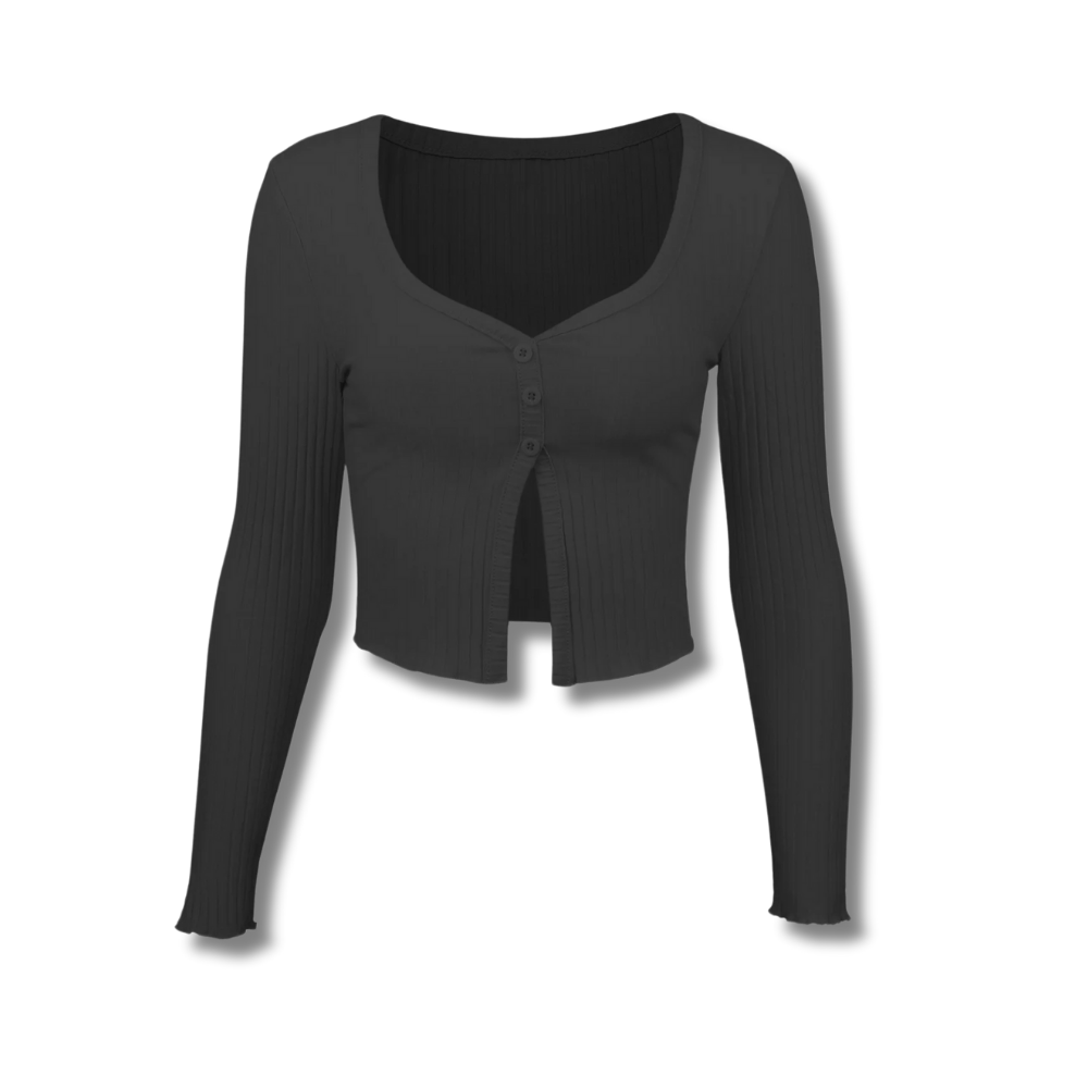 "Women's cropped long-sleeve cardigan with front slit – stylish, lightweight, and perfect for layering."