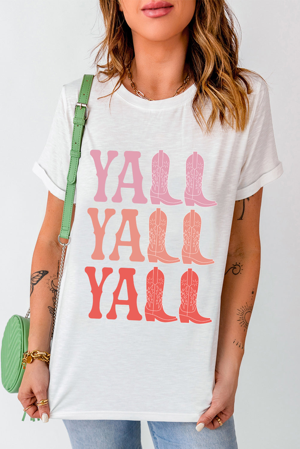"Y’ALL Y’ALL Y’ALL Tee – Bold Southern-inspired graphic t-shirt with a fun country vibe, perfect for casual wear."