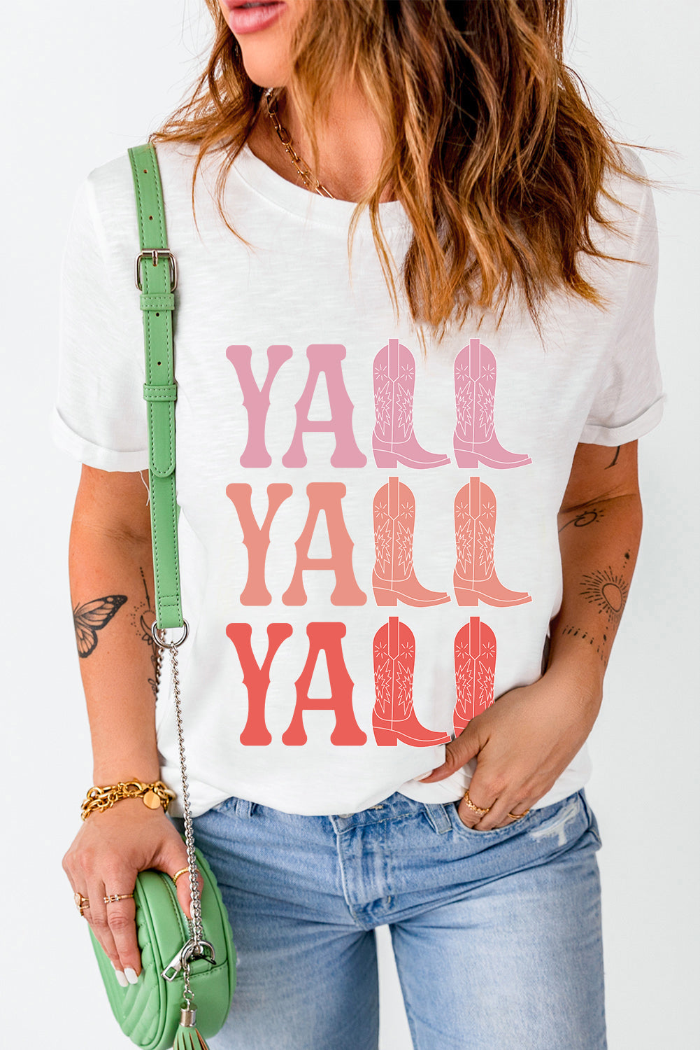 "Y’ALL Y’ALL Y’ALL Tee – Bold Southern-inspired graphic t-shirt with a fun country vibe, perfect for casual wear."