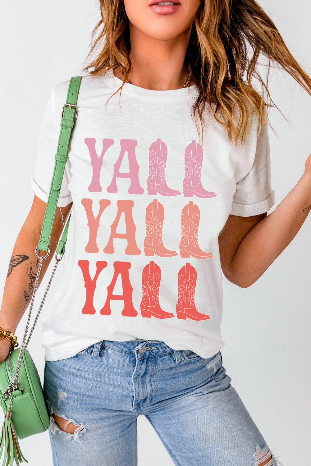 "Y’ALL Y’ALL Y’ALL Tee – Bold Southern-inspired graphic t-shirt with a fun country vibe, perfect for casual wear."