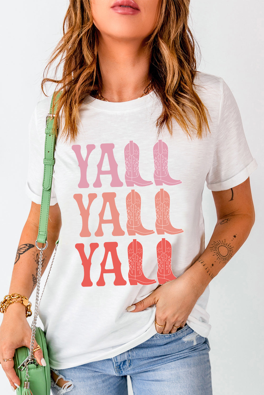"Y’ALL Y’ALL Y’ALL Tee – Bold Southern-inspired graphic t-shirt with a fun country vibe, perfect for casual wear."