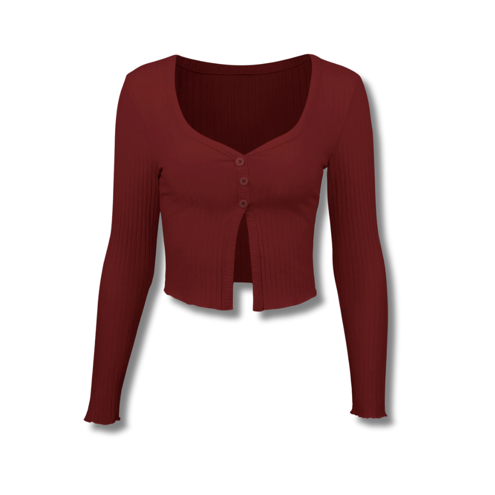 "Women's cropped long-sleeve cardigan with front slit – stylish, lightweight, and perfect for layering."