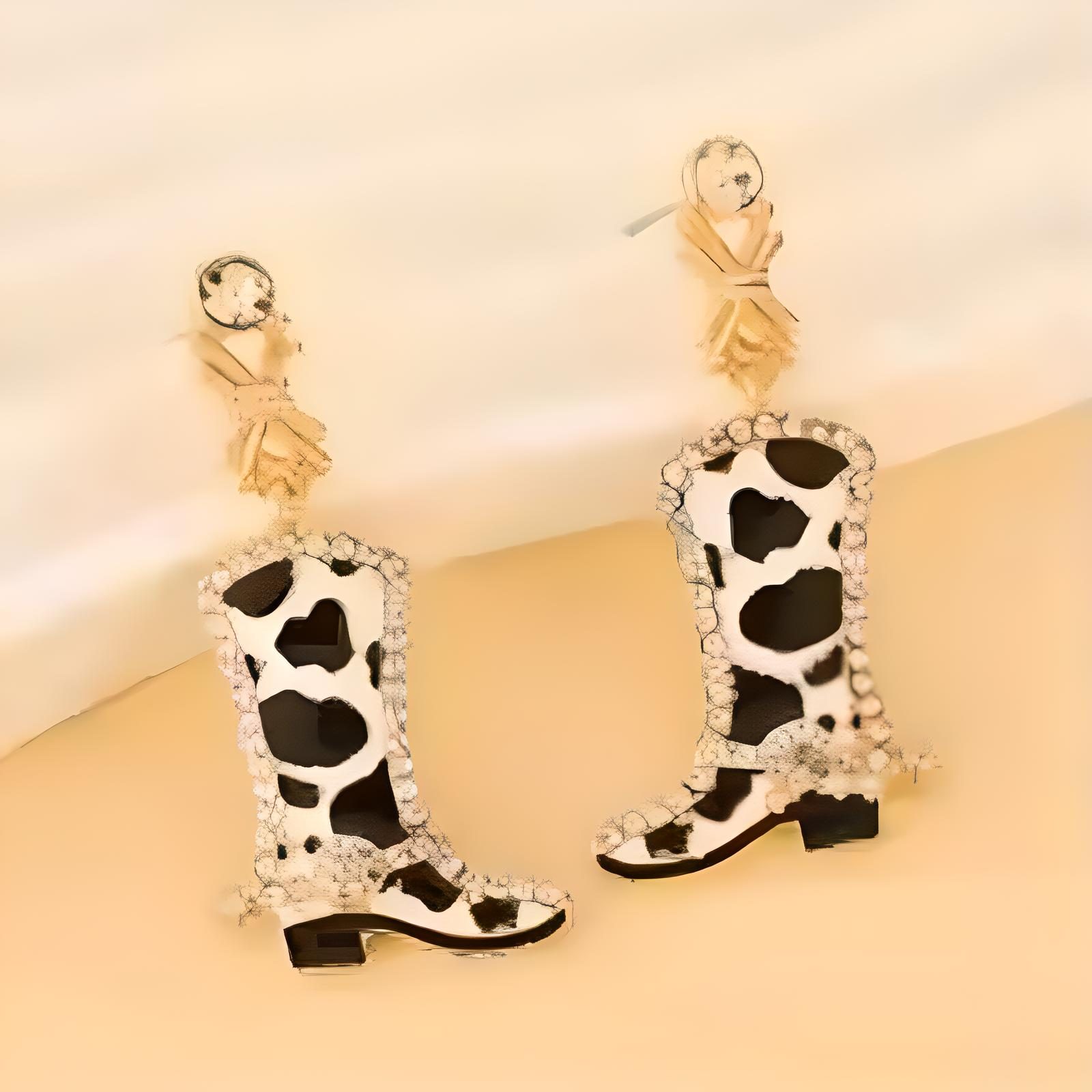 "Moo Boot Earrings – Trendy Cow-Print Cowboy Boot Earrings | Lightweight & Stylish Western Jewelry | Perfect for Cowgirls & Country Fashion | Shop Now!"