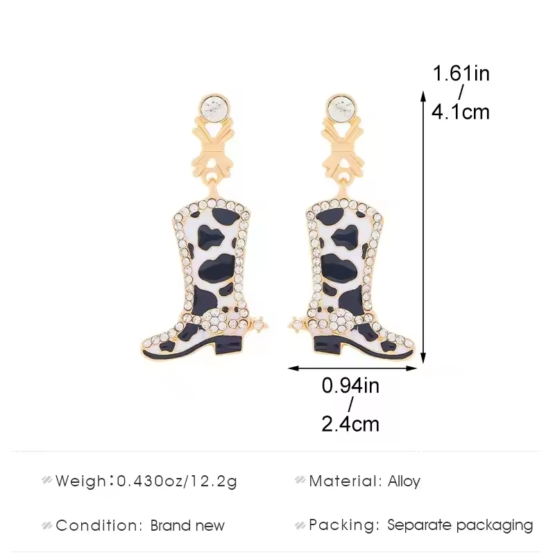 "Moo Boot Earrings – Trendy Cow-Print Cowboy Boot Earrings | Lightweight & Stylish Western Jewelry | Perfect for Cowgirls & Country Fashion | Shop Now!"