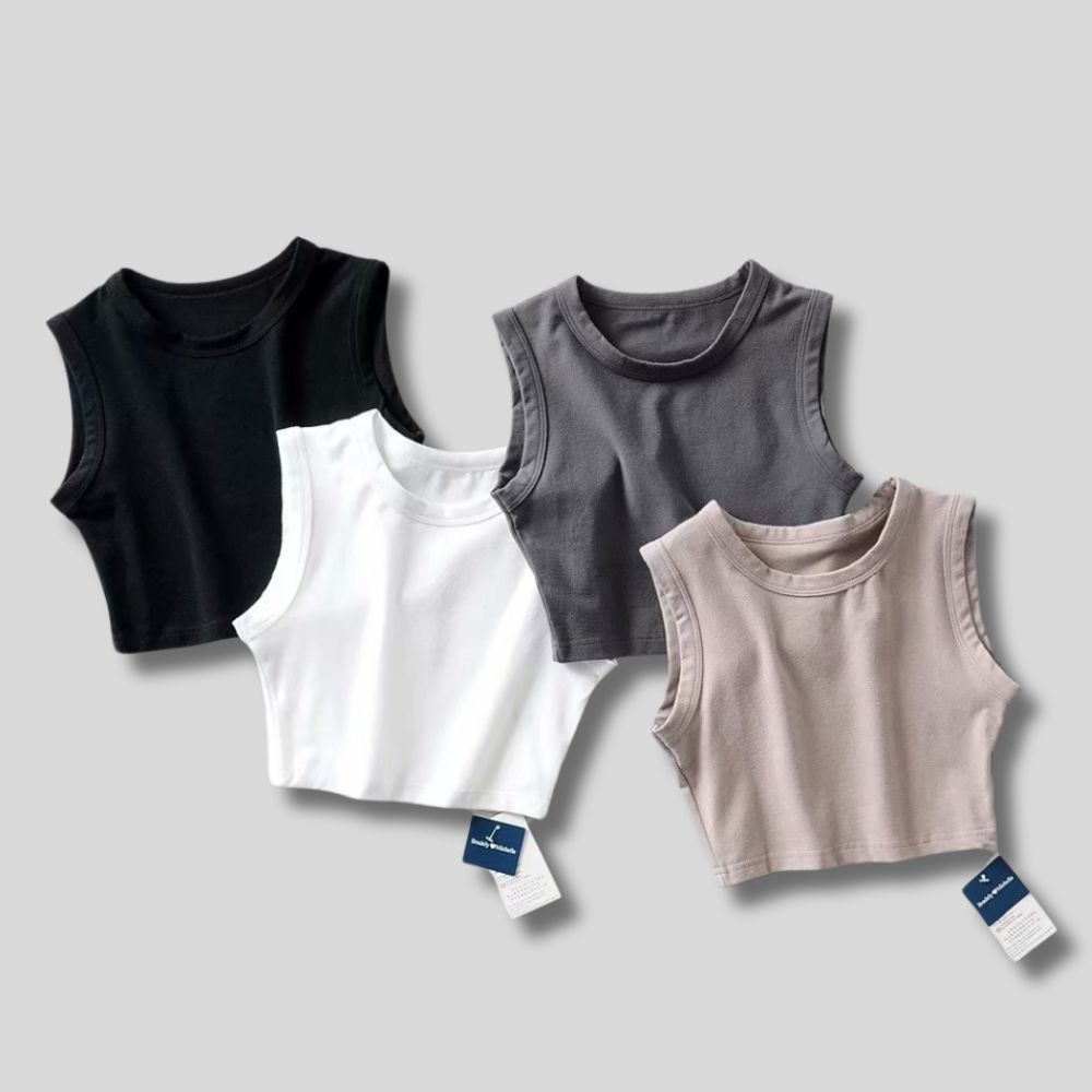 "Neutral cropped tank top – stylish, minimalist, and versatile for any outfit. Soft fabric, perfect for everyday wear."