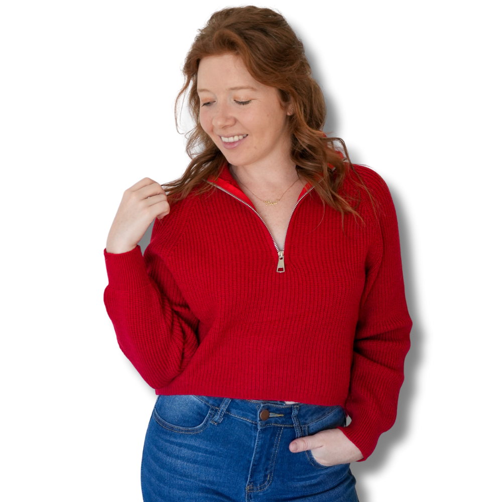 quarter zip sweater.
