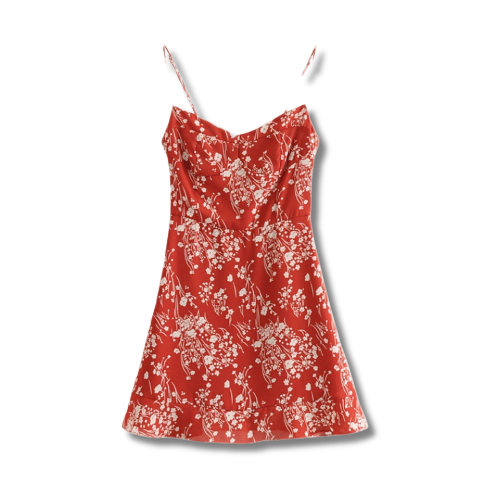 "Retro Floral Sling Dress – Lightweight Chiffon Vintage-Inspired Summer Dress"