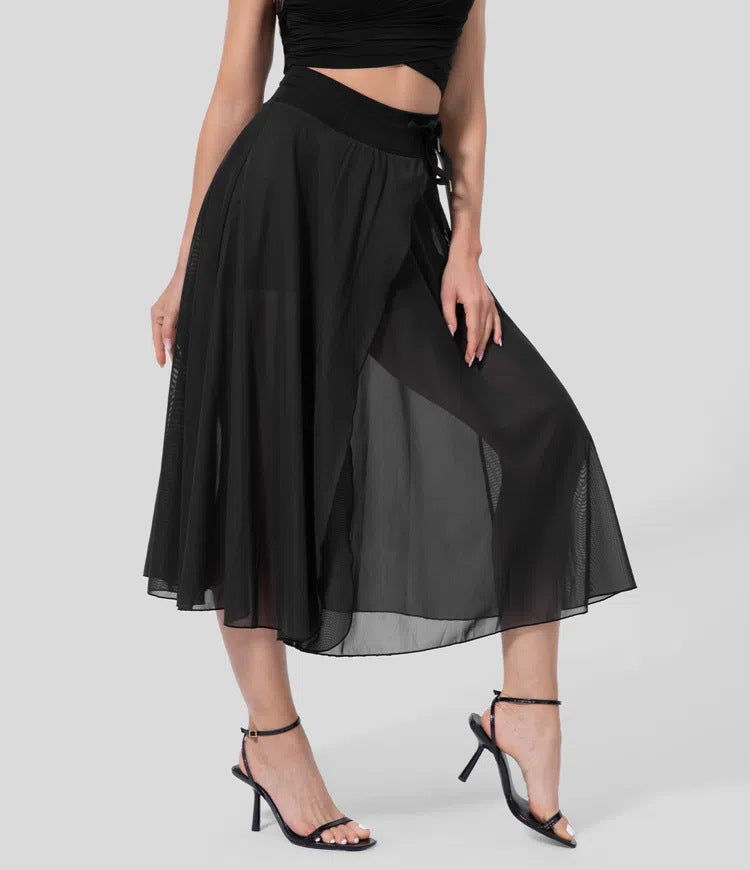 "Elegant A-Line Romper Skirt – Chic Mid-Length Mesh Skirt for Effortless Style"