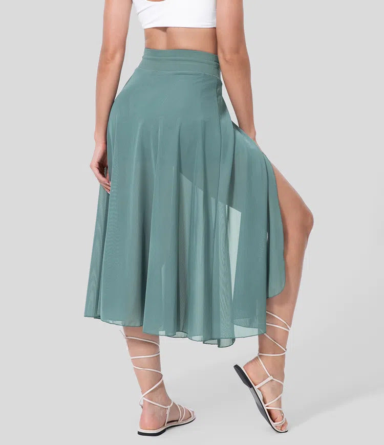 "Elegant A-Line Romper Skirt – Chic Mid-Length Mesh Skirt for Effortless Style"
