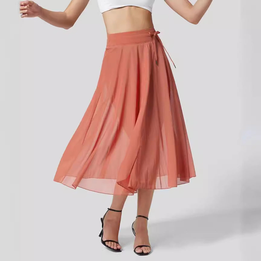 "Elegant A-Line Romper Skirt – Chic Mid-Length Mesh Skirt for Effortless Style"