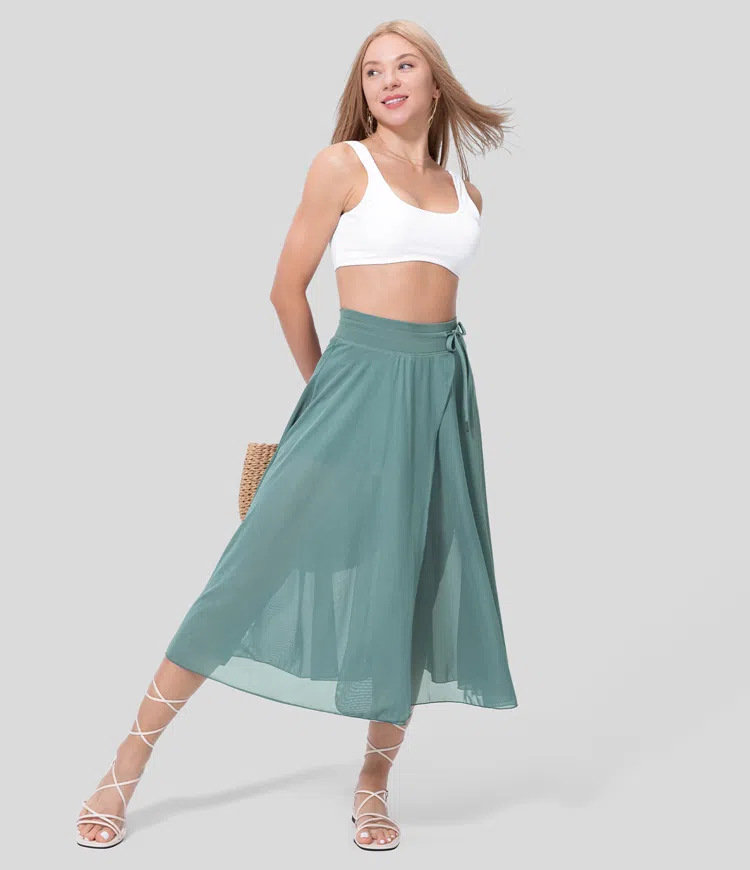 "Elegant A-Line Romper Skirt – Chic Mid-Length Mesh Skirt for Effortless Style"