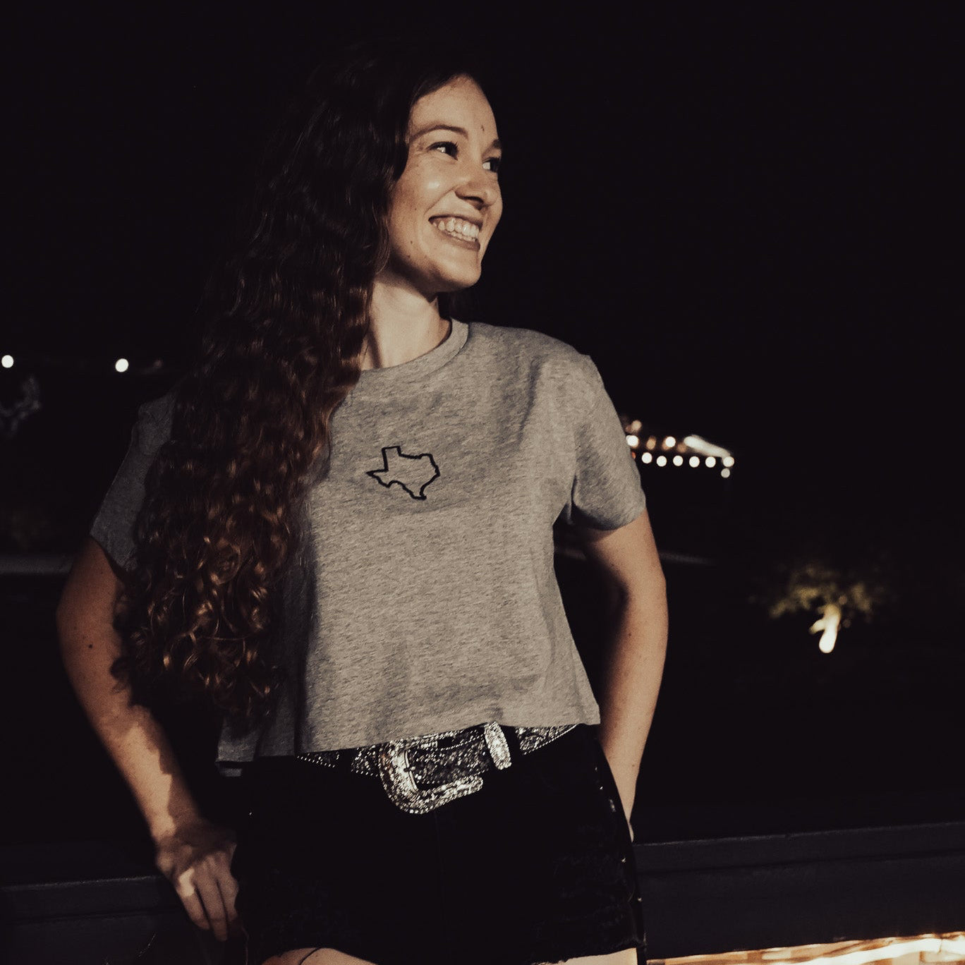 "Texas Crop – Stylish western-inspired women’s crop top in 100% combed cotton, perfect for casual outings and music festivals."