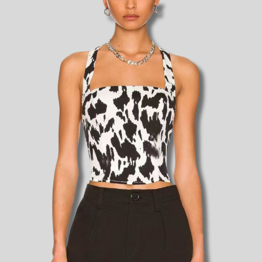"Trendy backless hanging top with stylish tie-up design, perfect for casual and party wear."
