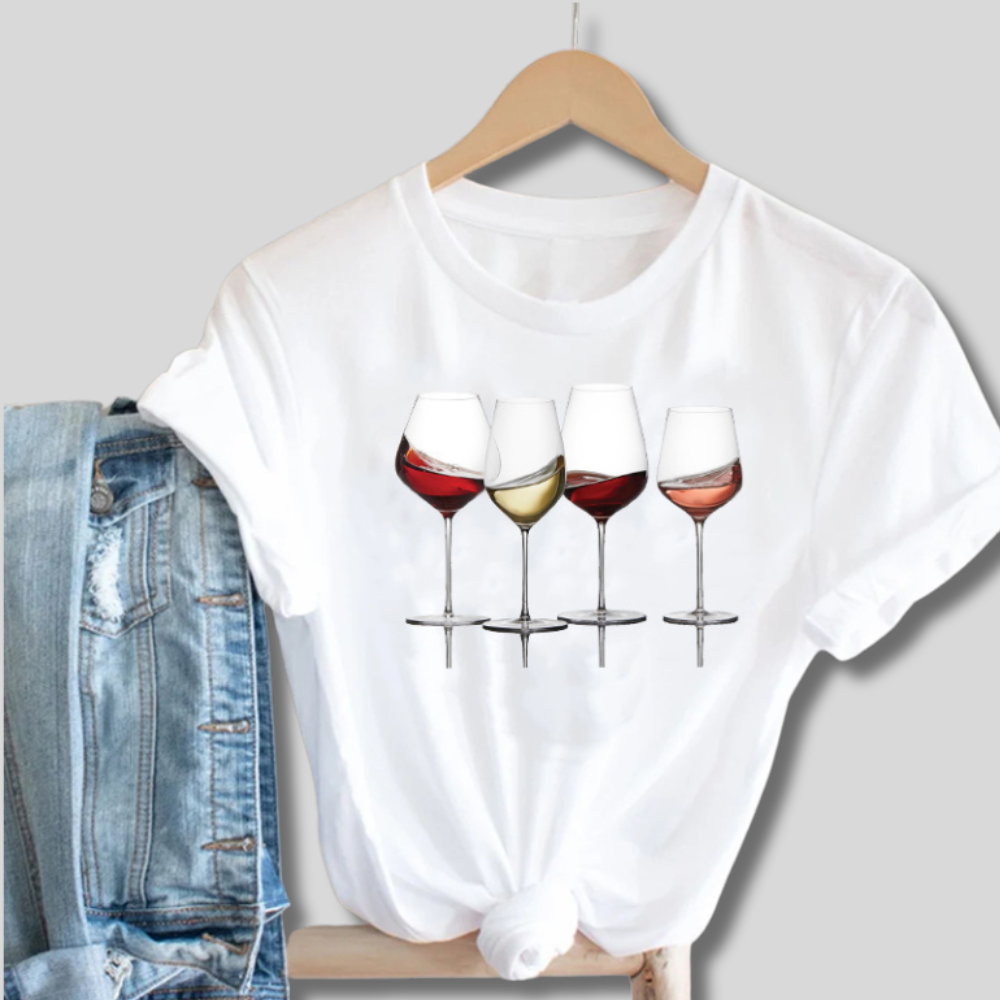 "Women's wine-themed t-shirt – soft, stylish, and perfect for wine lovers"